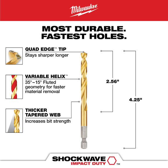9/32" SHOCKWAVE Impact Duty RED HELIX Titanium Drill Bit image number 1